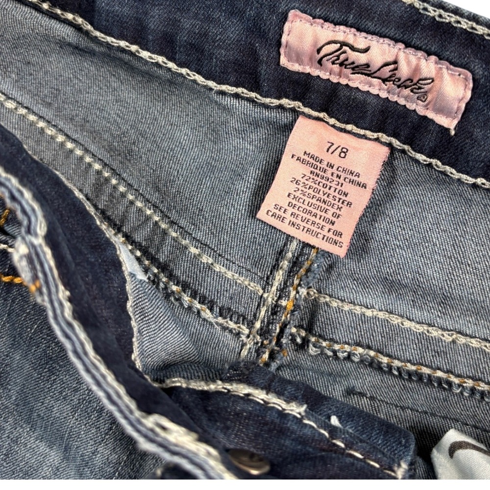 True Luck Jeans Women's 7/8 Bootcut Medium Wash Embroidered Flap Pocket Y2K - Picture 4 of 11